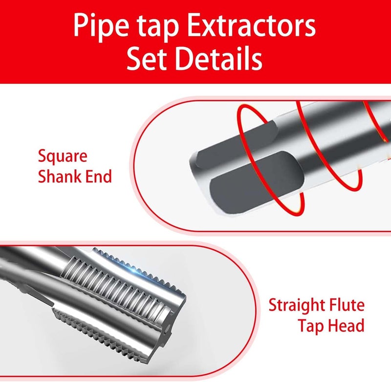 SQLMLZ 5-Piece NPT Pipe Tap Set,Sizes Includes 1/8", 1/4", 3/8", 1/2" and 3/4"，Pipe Taps Set with Storage Box,for Cleaning,Re-thread Damaged,Jam Pipe Threads,thread tap - Image 4
